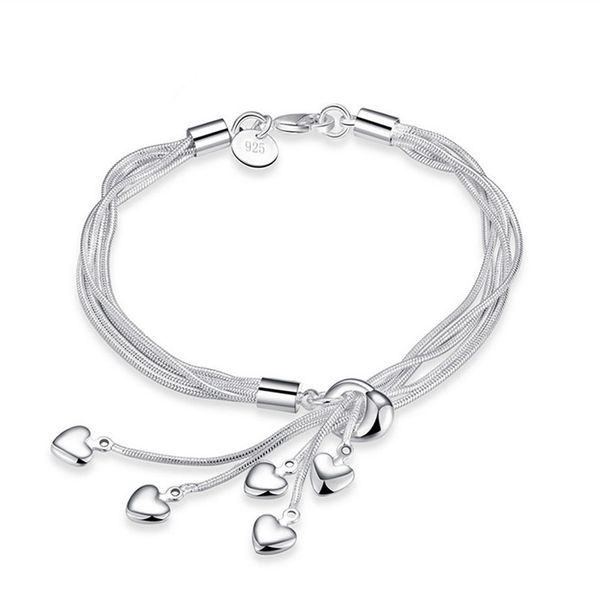 

valentine's day gift lady popular silver plated jewelry 5 chain heart bracelet woman factory wholesale, Golden;silver