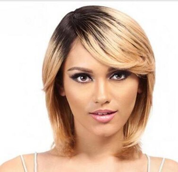 

elegant stylish brown golden synthetic wig hair, Black;brown