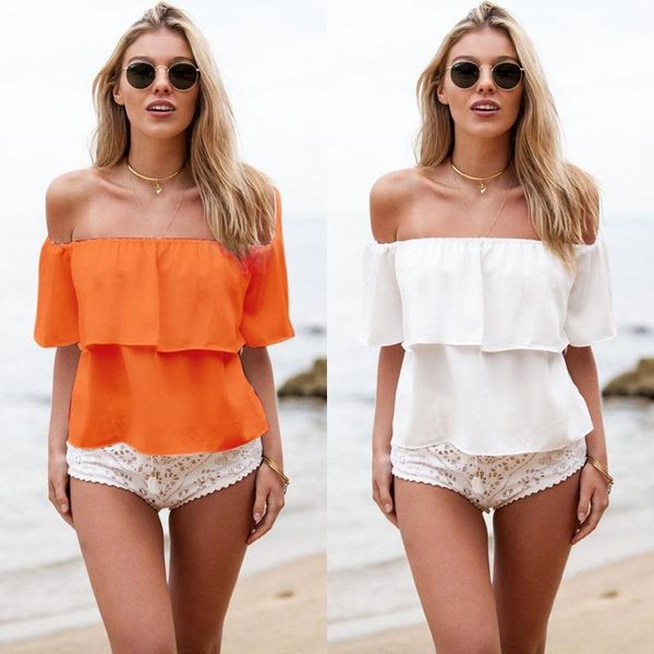 

Stylish Women Sexy Off Shoulder Chiffon Short Sleeve Party Slim Shirt Top Blouse