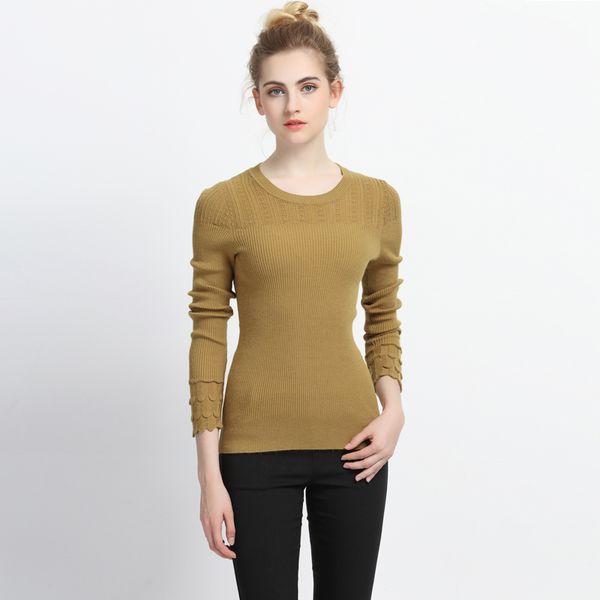 

chens sister] women slim tight bottoming knitted pullovers high elastic solid o-neck long sleeve winter sweater, White;black