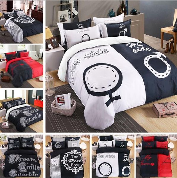 

4 pcs bedding set for couple lover his side & her couple home textiles soft duvet cover with pillowcases