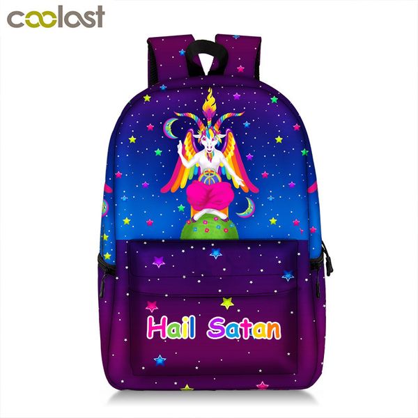 

kawaii rainbow baphomet backpack for teenager boys girls occult witchcraft satan devil women lapbackpack kids school bags