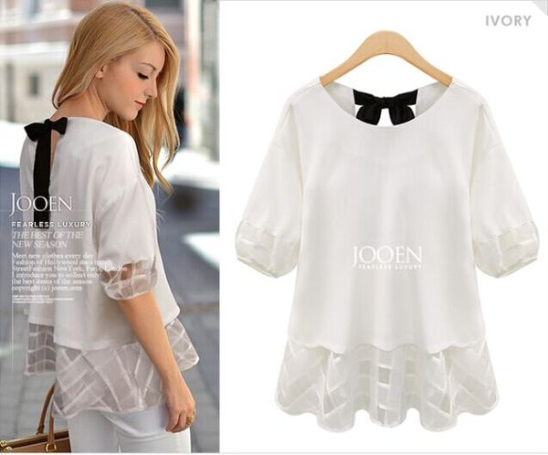 

summer style boouse new 2018 plus size clothing long fifth sleeve chiffon shirt vestidos gz220, White