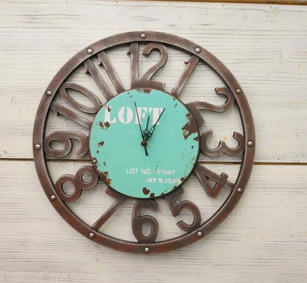 

retro loft blue clock home decor bar restaurant wall clock resin engraving 40cm