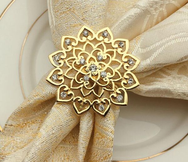 

gold silver flower napkin rings luxury metal meterial marry wedding party birthday party table napkin holder for wedding table decoration