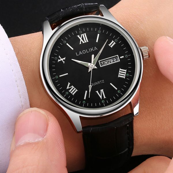 

calendar watch men's quartz watch fashion trend leather belt men wrist watches, Slivery;brown