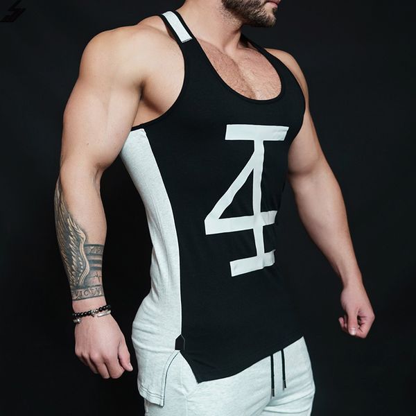 

brand cotton clothing bodybuilding joining together before and after the asymmetric fitness men gyms tank top, White;black