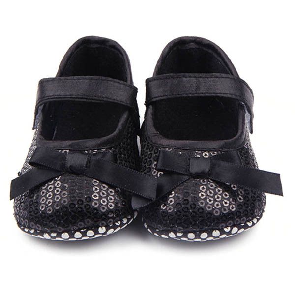 

kids infant baby girl bling sequined shoes bow decor black first walker prewalker