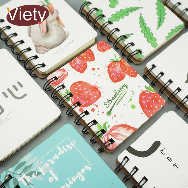 

cartoon flamingo strawberry spiral notebook mini portable week planner diary notepad stationery office school supplies 100 page, Purple;pink