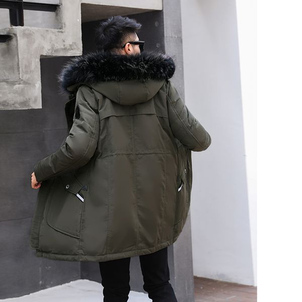 

asesmay design 2018 new long winter down jacket with fur hood male coats men's clothing casual jackets thickening lover's parkas, Black