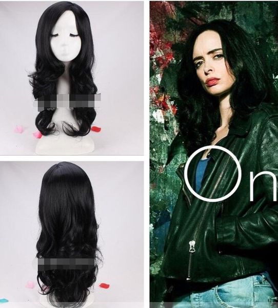 The Defenders Jessica Jones Damen-Cosplay-Perücke mit schwarzem Haar und einer Perückenkappe