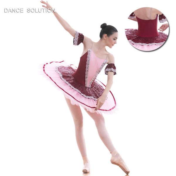 

burgundy pre-professional ballet tutu spandex and lace bodice stage ballet costume performance tutu girl and women dance costume, Black;red