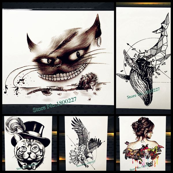 Acheter Dent De Chat Noir Imperméable Autocollants De Tatouage Temporaire Hommes Body Art Croquis Dessin Faux Flash Tatouage Fleur Henné Tatou Cou