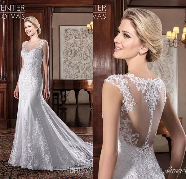 

2018 brazil mermaid wedding dresses sheer neck sweep train illusion back bridal gowns wedding dress custom made vestidos de noiva, White