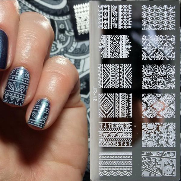 

12*6cm #01-20 high nail stamping plates stainless steel image geometry stamping nail art kit image plates 20design, White