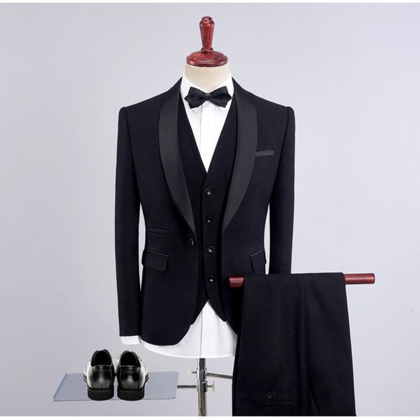 

custom made black wedding suits for men satin shawl lapel slim fit burgundy blazer royal blue groom tuxedos bridegroom outfit 3piece, Black;gray