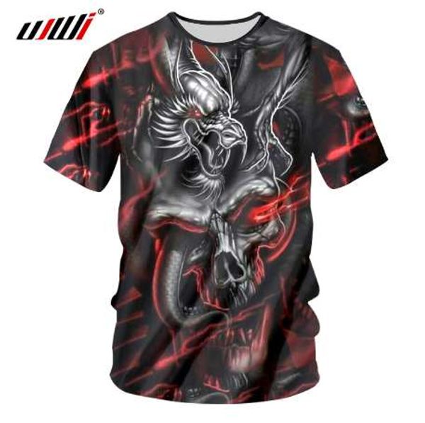 UJWI Hot 7XL T-shirt Uomo Argento Drago Teschio 3D Stampa T Shirt Uomo O-Collo Abbigliamento estivo Hip Hop Dropshipping all'ingrosso