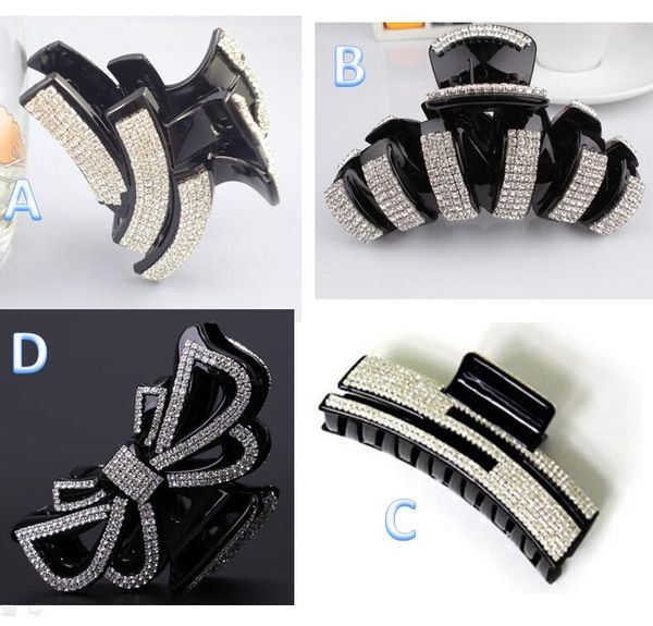 

extra large clamps luxury thick hair clip 12cm black hair jewerly full rhinestone bowknot austrian crystal clips for girl women dhl, Slivery;golden