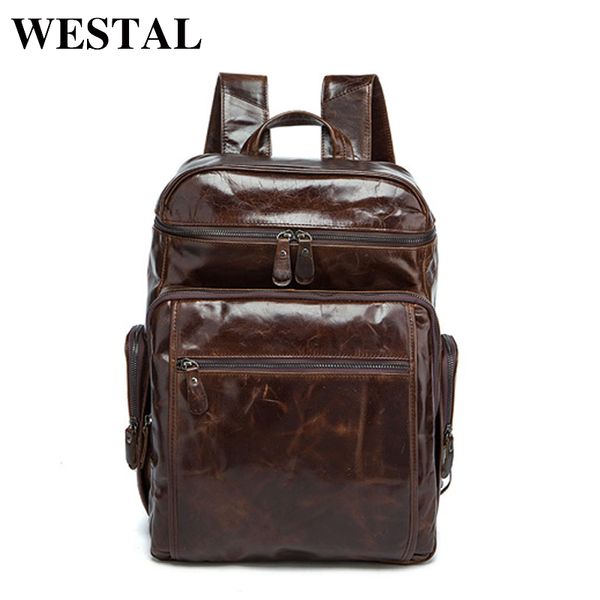 

westal men backpac100% genuine leather men's travel bag fashion man casual backpack leather business bag male backpack 8963