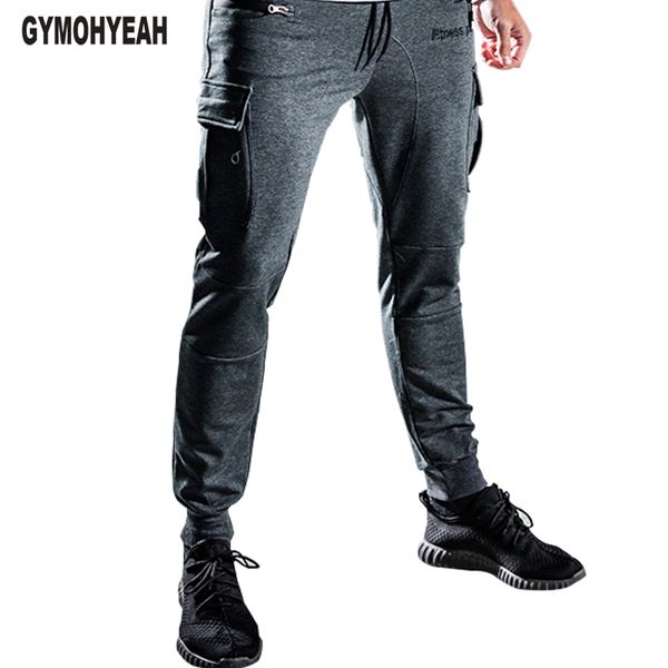

gymohyeah 2018 brand new leisure streetwear pants men joggers pants male trousers men joggers lace up zipper pocket sweatpant, Black