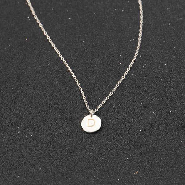 

engraved initals 925 solid silver round coin neckalce a-z letter pendant choker jewelry christmas gift