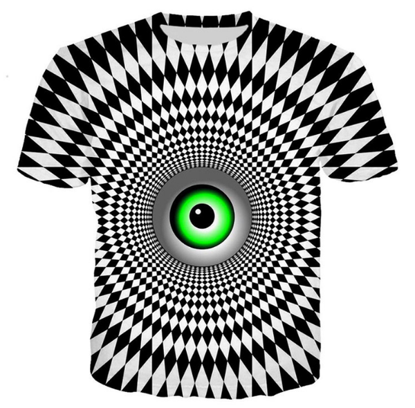 

новая мода головокружение гипнотический зеленый глаз печати футболка unisxe смешные футболки с короткими рукавами мужчины / женщины топы 3d, White;black
