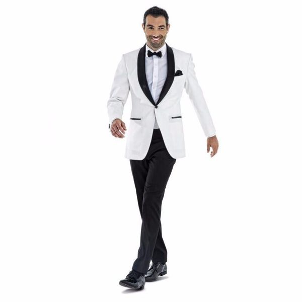 

popular shawl lapel one button white groom tuxedos groomsmen men formal suits business prom suit customize(jacket+pants+bows tie)no:65, Black;gray