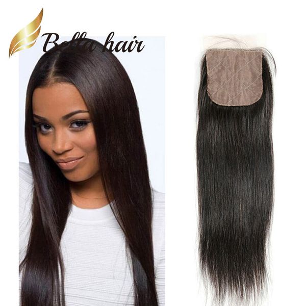 Bella Hair 4x4 Silk Base Closure Brasileiro Indiano Malaio Peruano 100% Cabelo Humano Virgem Durável 3 Camadas Couro Cabeludo Falso 8-20 Cor Natural Sedoso Reto VENDA