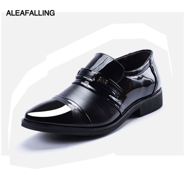 

aleafalling patchwork breathable men formal shoes pointed toe patent leather oxford shoes wedding men dress business mds22, Black
