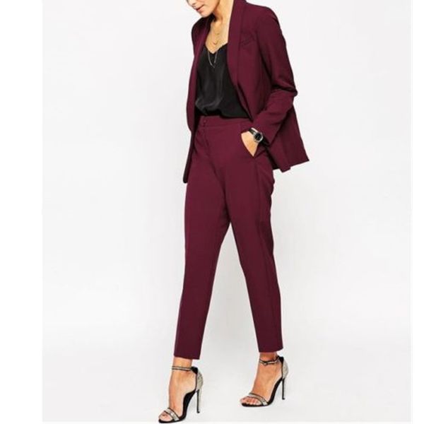

burgundy women ladies formal custom made jacket+pants tuxedos new arrival suits jacket+pants new suits, White;black