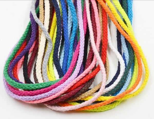 

100meter 5mm natural cotton rope 8 strand braided long twisted cord twine sash accessory drawstring cord rope craft string, Black;white