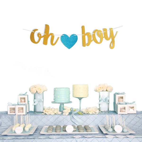 

gender reveal party gold glittery boy or girl we love you banner for baby shower party