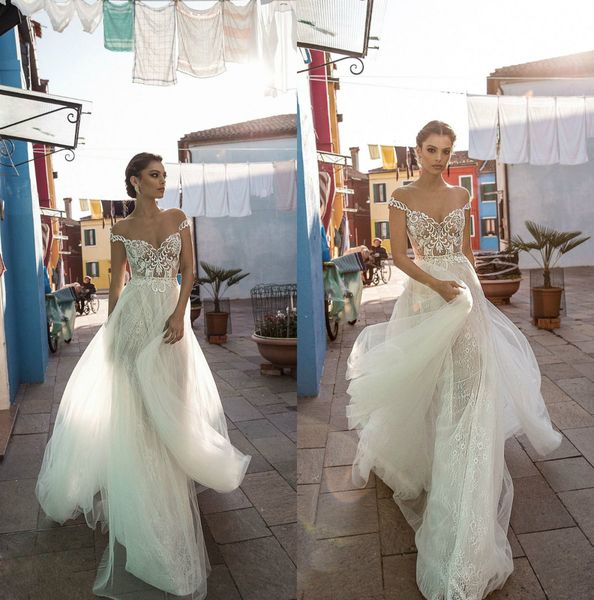 Eine Linie Gali Karten kleidet sich von Schulterspitzenbrautkleidern bodenlange Plus -Größe billiges Hochzeitskleid