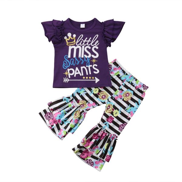 

emmababy girl clothes 2pcs toddler girls kids ruffle 2018 summer casual t-shirt + floral pants leggings outfits clothes, White
