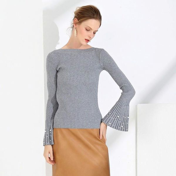 

women fashion 2018 autumn knitted womens thick pullover korean style slash neck solid color flare sleeve sweater, White;black