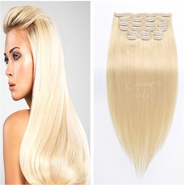 Blonde Clip In Human Hair Extensions 24 Inch Remy Soft And Thick