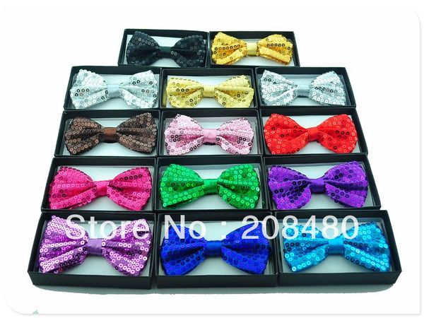 

2015 new style big sequin 14 colors mix bow tie for men paillette tuxedo dress bowtie wholesale & retail, Black;blue