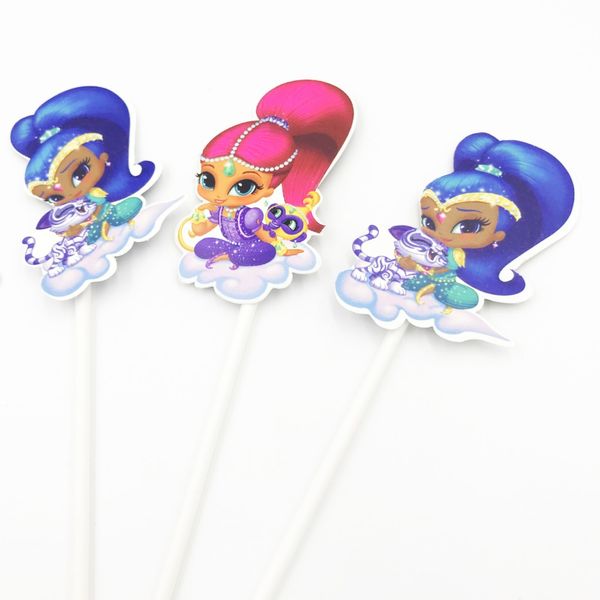 

6pcs/lot eco-friendly paper stick shimmer shine birthday party supplies cupcake er cake decorations