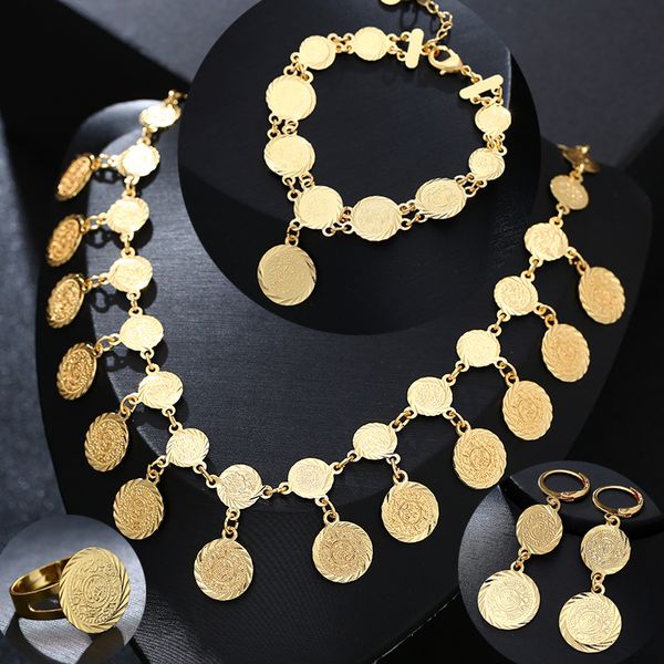 

Модные Классические Арабские Монеты Комплекты Ювелирных Изделий Золотой Цвет Ож