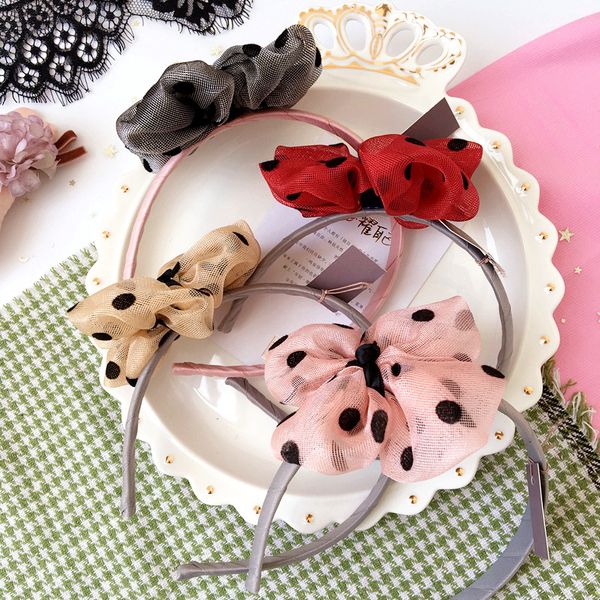 

2018 new korean simple summer headwear bubble wave point net yarn bow tie hairbands girl children fashion hair accessories, Slivery;white