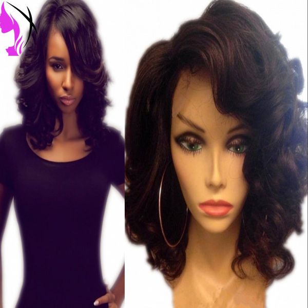 

stock natural short wavy bob wig synthetic hair for women heat resistant lace front wig with bangs for black women