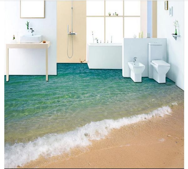 Foto Personalizzato 3D Pavimentazione Carta da parati PVC Indossare antiscivolo Impermeabile Impermeabile Autoadesivo Autoadesivo 3D Seaside Wave Beach Pavimento Pittura