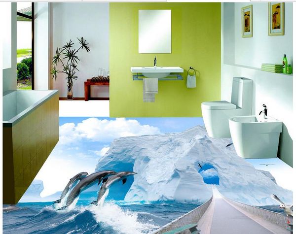 

3d flooring decor paintings waterproof wallpaper jumping dolphins in arctic ocean fantasy ocean world