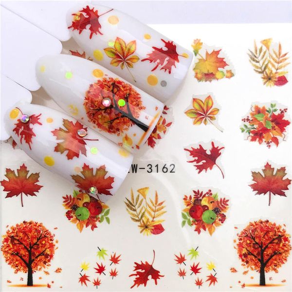 

1 sheet maple / feather / flower water transfer nail sticker decals beauty decoration designs diy color tattoo tip, Black
