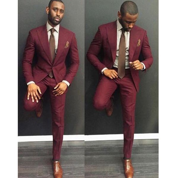 

classic style wine red men suit slim fit 2 pieces burgundy groom tuxedos groomsman wear mens wedding prom dress suits for men, White;black