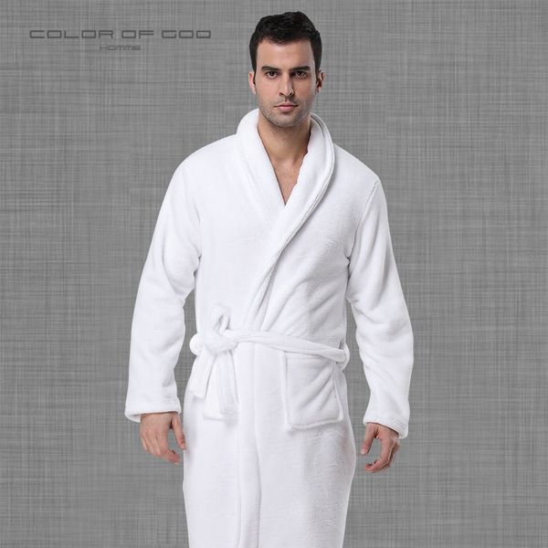 

brand 100% cotton mens bathrobe thick warm winter night dressing gown pure white ropa hombre bath robe lounge homme kimono, Black;brown