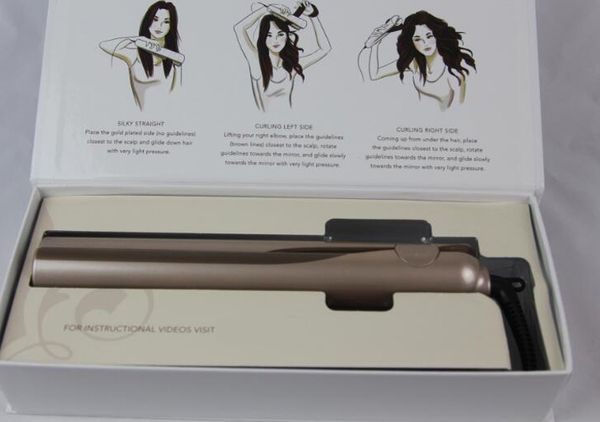 

High Quality 2 in 1 Hair curler Hair Straightener Titanium Gold Plate US EU UK plug 1pcs via epacket