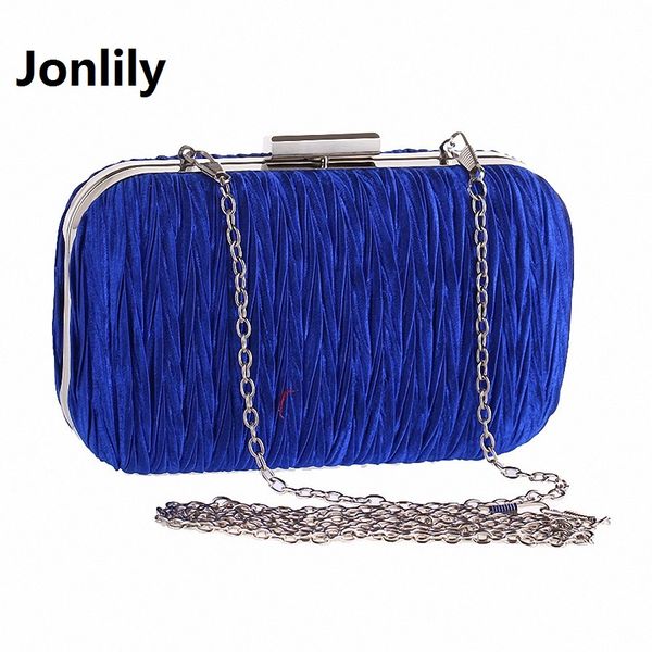 

jonlily 2017 women satin clutch bag ruched evening purse ladies day clutch chain handbag bridal wedding party bag bolsa li-304