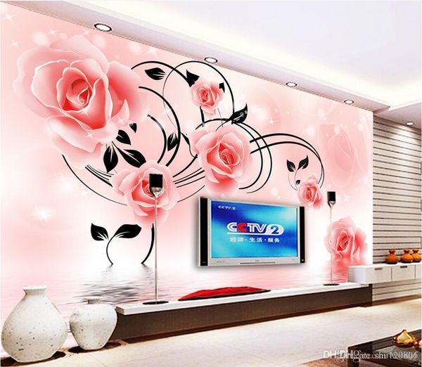 

3d wallpaper custom p rose reflection tv background wall living room home decoration painting 3d wall murals wallpaper for walls 3 d
