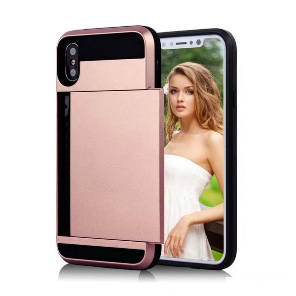 

for iphone x case muliti color options sliding card slot mobile case shockproof hybrid tpu+pc phone case